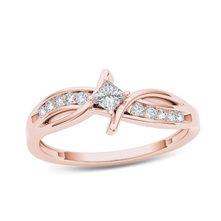 1/4 CT. T.W. Princess-Cut Diamond Bypass Promise Ring in 14K Rose Gold ...