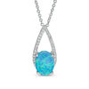 Thumbnail Image 0 of Oval Lab-Created Blue Opal and White Sapphire Teardrop Pendant in Sterling Silver