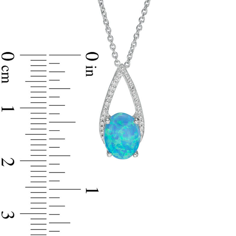 Oval Lab-Created Blue Opal and White Sapphire Teardrop Pendant in Sterling Silver