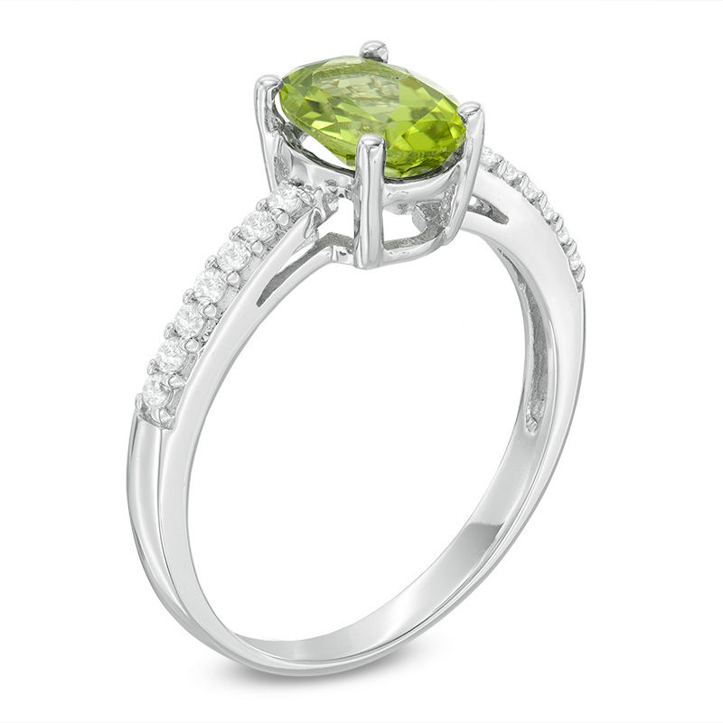 Main Image 2 of Oval Peridot and White Topaz Ring in 10K White Gold