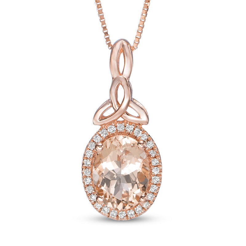 Main Image 1 of Oval Morganite and Diamond Accent Frame Celtic Trinity Knot Pendant in 10K Rose Gold