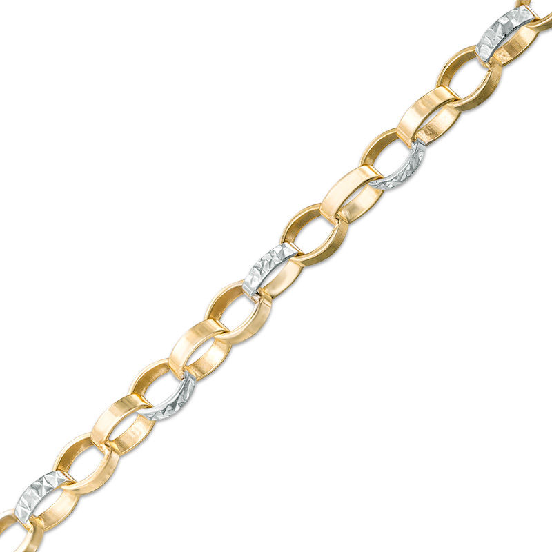 Main Image 1 of Diamond-Cut Oval Link Chain Bracelet in 10K Two-Tone Gold - 7.25"