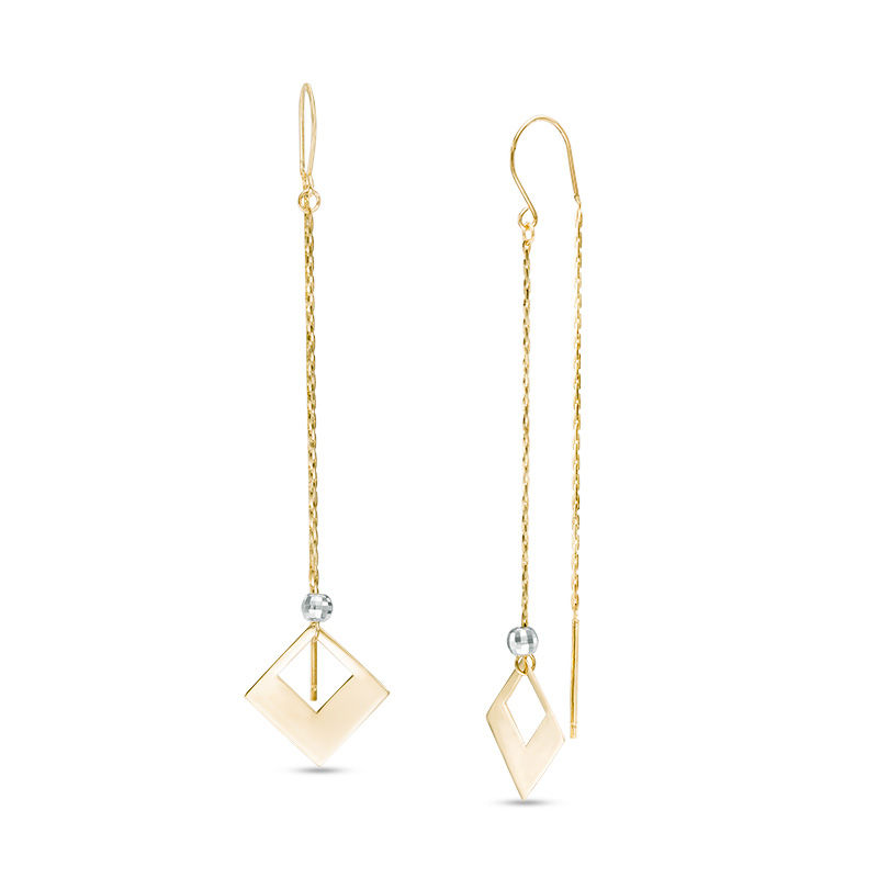 Diamond-Cut Open Square Threader Earrings in 10K Gold