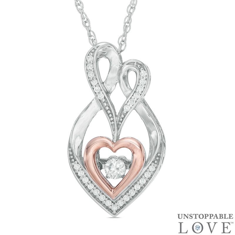 1/6 CT. T.W. Diamond Heart Motherly Love Pendant in Sterling Silver and 10K Rose Gold