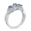 Thumbnail Image 2 of Oval Tanzanite and Diamond Accent Frame Three Stone Ring in Sterling Silver