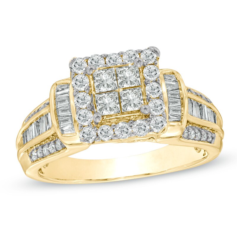 Main Image 1 of 1 CT. T.W. Princess-Cut Quad Diamond Frame Engagement Ring in 10K Gold
