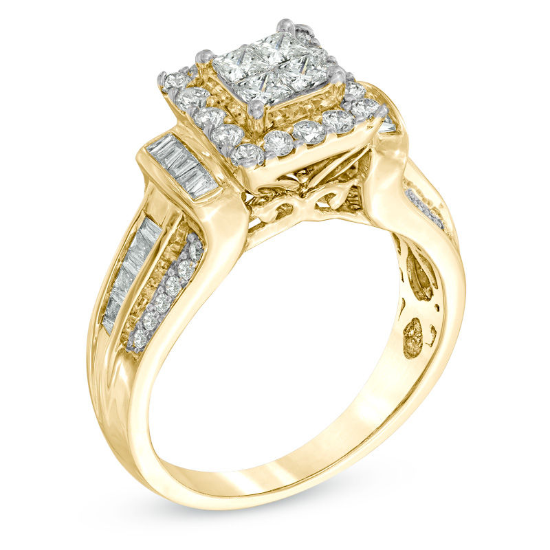 Main Image 2 of 1 CT. T.W. Princess-Cut Quad Diamond Frame Engagement Ring in 10K Gold