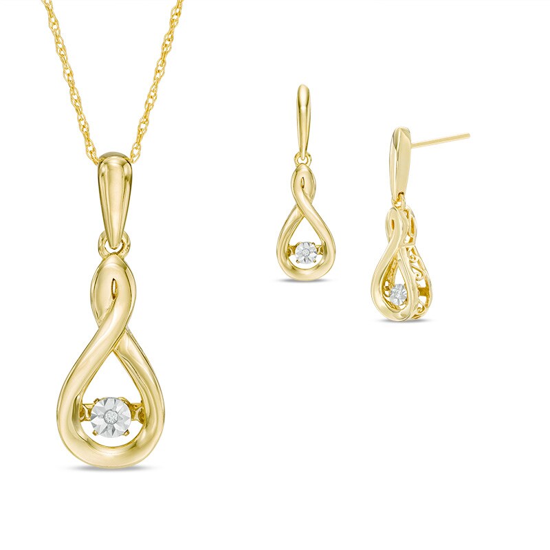 Main Image 1 of Diamond Accent Infinity Pendant and Drop Earrings Set in 10K Gold
