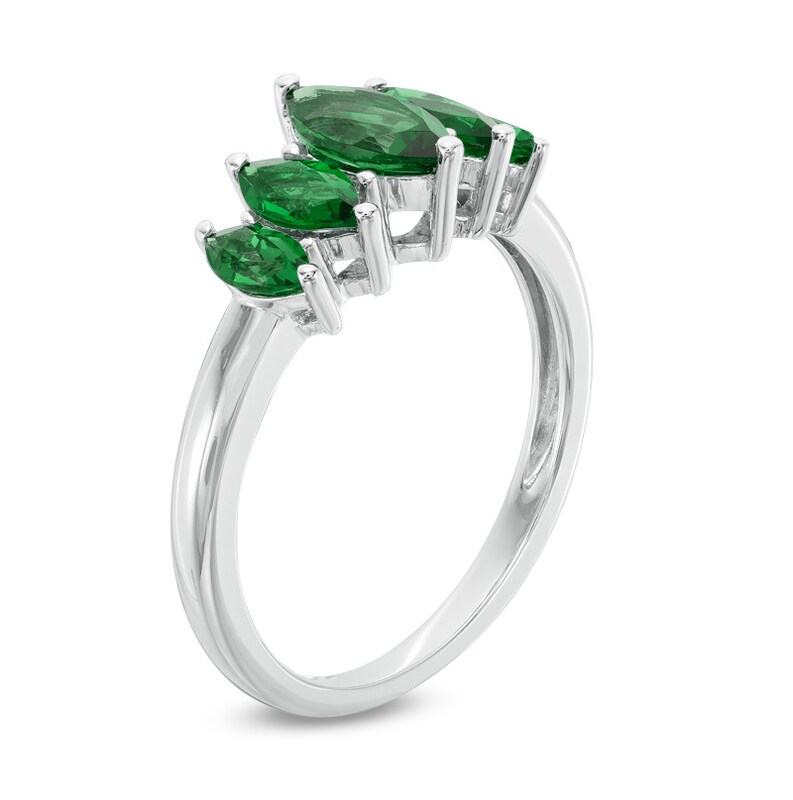 Main Image 2 of Marquise Lab-Created Emerald Five Stone Ring in Sterling Silver