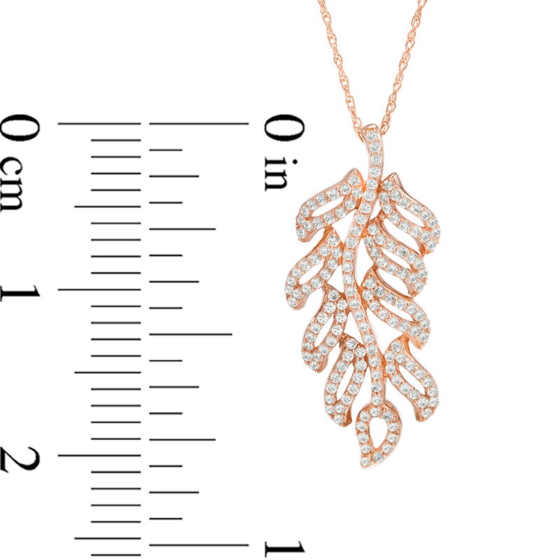 Main Image 2 of Lab-Created White Sapphire Feather Pendant in Sterling Silver and 14K Rose Gold Plate