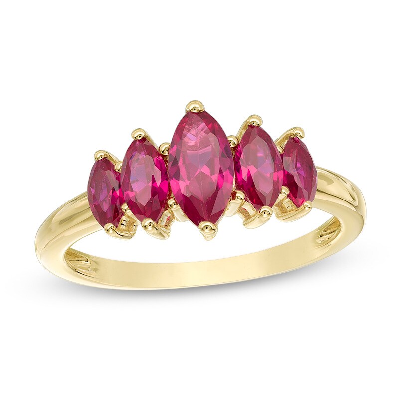 Main Image 1 of Marquise Lab-Created Ruby Five Stone Ring in 10K Gold