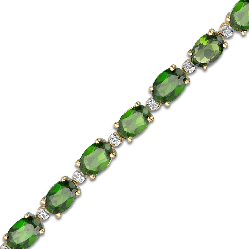 Oval Chrome Diopside and Lab-Created White Sapphire Bracelet in Sterling Silver and 14K Gold Plate - 7.5"