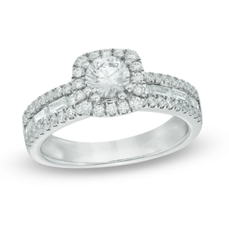 Main Image 1 of 1-1/2 CT. T.W. Certified Canadian Diamond Frame Engagement Ring in 14K White Gold (I/I1)