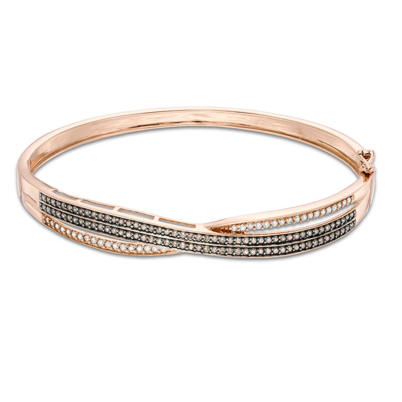 Main Image 1 of 1 CT. T.W. Champagne and White Diamond Crossover Bangle in 10K Rose Gold