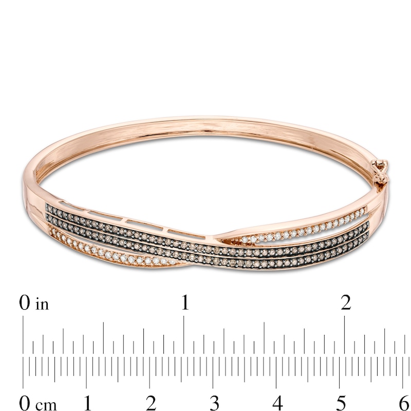 Main Image 2 of 1 CT. T.W. Champagne and White Diamond Crossover Bangle in 10K Rose Gold