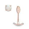 Thumbnail Image 2 of Lab-Created Opal and White Sapphire Stud Earrings with Drop Jackets in Sterling Silver with 14K Rose Gold Plate