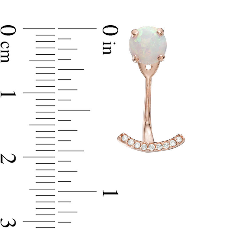 Main Image 4 of Lab-Created Opal and White Sapphire Stud Earrings with Drop Jackets in Sterling Silver with 14K Rose Gold Plate
