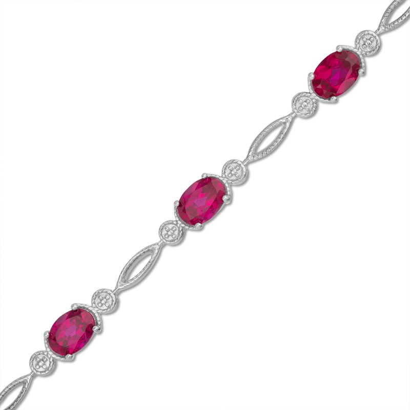Oval Lab-Created Ruby Five Stone Bracelet in Sterling Silver - 7.5"