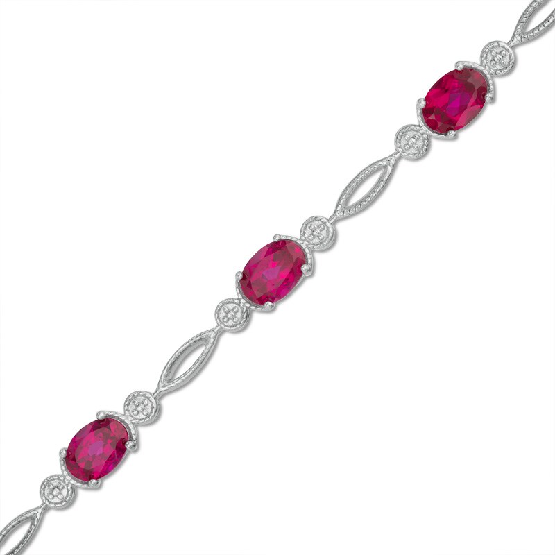 Main Image 1 of Oval Lab-Created Ruby Five Stone Bracelet in Sterling Silver - 7.5"