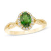 Thumbnail Image 1 of Oval Chrome Diopside and Lab-Created White Sapphire Frame Ring in 10K Gold