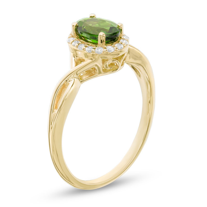 Main Image 2 of Oval Chrome Diopside and Lab-Created White Sapphire Frame Ring in 10K Gold