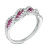 Thumbnail Image 2 of Lab-Created Ruby and White Sapphire Cascading Three Stone Ring in Sterling Silver