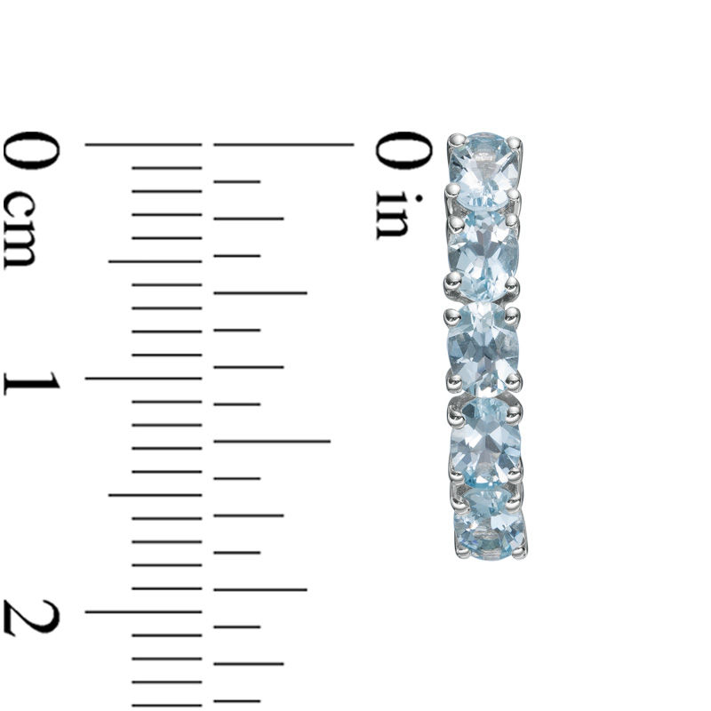 Main Image 2 of Oval Aquamarine Five Stone Hoop Earrings in Sterling Silver