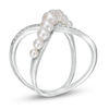 Thumbnail Image 2 of Freshwater Cultured Pearl and Diamond Accent Criss-Cross Ring in Sterling Silver
