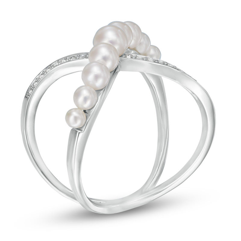 Main Image 2 of Freshwater Cultured Pearl and Diamond Accent Criss-Cross Ring in Sterling Silver