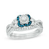 Thumbnail Image 0 of 1/2 CT. T.W. Enhanced Blue and White Diamond Square Frame Bridal Set in 10K White Gold