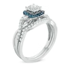 Thumbnail Image 1 of 1/2 CT. T.W. Enhanced Blue and White Diamond Square Frame Bridal Set in 10K White Gold