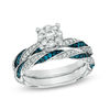 Thumbnail Image 1 of 1 CT. T.W. Blue and White Diamond Ribbon Bridal Set in 10K White Gold