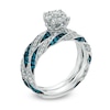 Thumbnail Image 1 of 1 CT. T.W. Blue and White Diamond Ribbon Bridal Set in 10K White Gold
