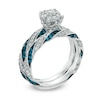 Thumbnail Image 2 of 1 CT. T.W. Blue and White Diamond Ribbon Bridal Set in 10K White Gold