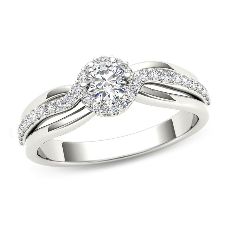 Main Image 1 of 1/2 CT. T.W. Diamond Frame Swirl Engagement Ring in 14K White Gold