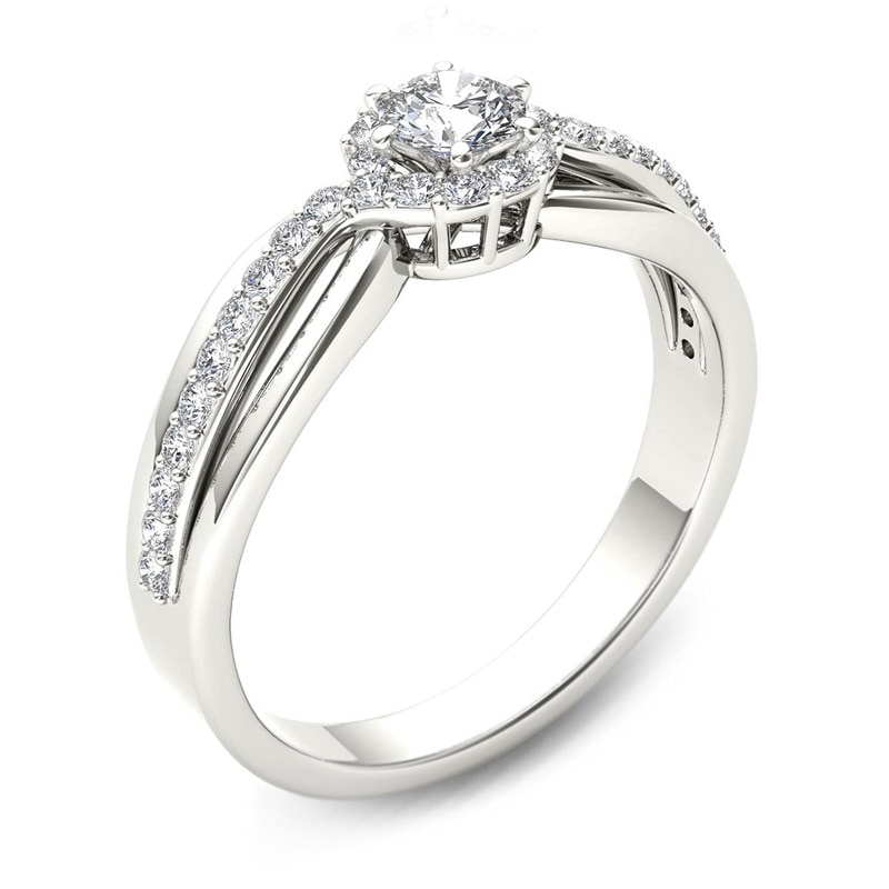 Main Image 2 of 1/2 CT. T.W. Diamond Frame Swirl Engagement Ring in 14K White Gold