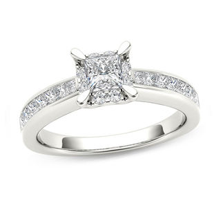 【WOOHWA】SQUARE RING PT 1 CT. T.W. Square Multi-Diamond Double Octagon Frame Ring in