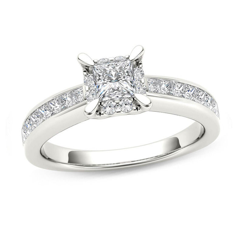 1 CT. T.W. Princess-Cut Diamond Square Frame Engagement Ring in 14K White  Gold