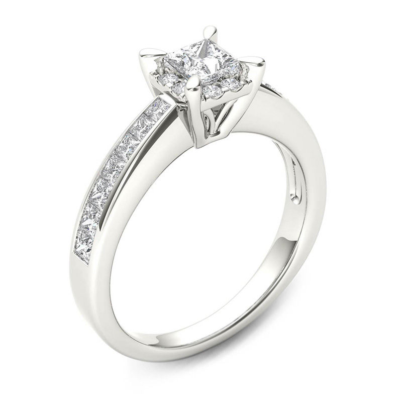 1 CT. T.W. Princess-Cut Diamond Square Frame Engagement Ring in 14K White Gold