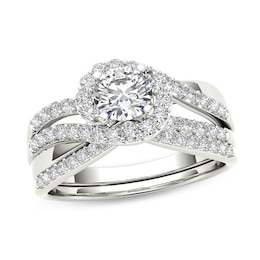1 CT. T.W. Diamond Swirl Bypass Bridal Set in 14K White Gold