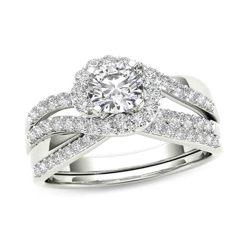 Main Image 1 of 1 CT. T.W. Diamond Swirl Bypass Bridal Set in 14K White Gold