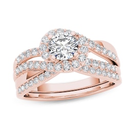 1 CT. T.W. Diamond Swirl Bypass Bridal Set in 14K Rose Gold