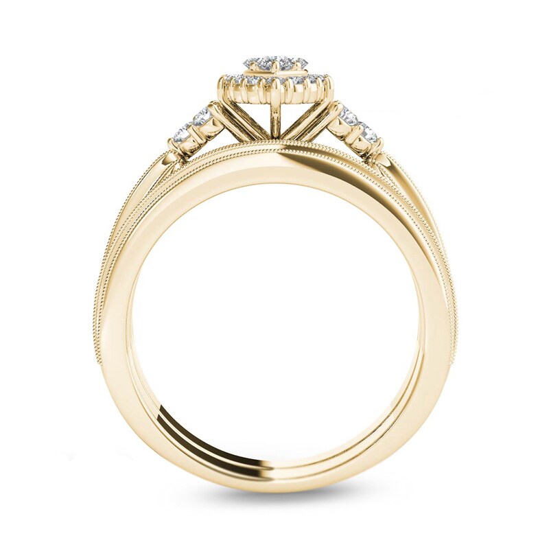 3/8 CT. T.W. Diamond Cushion Frame Twist Bridal Set in 14K Gold