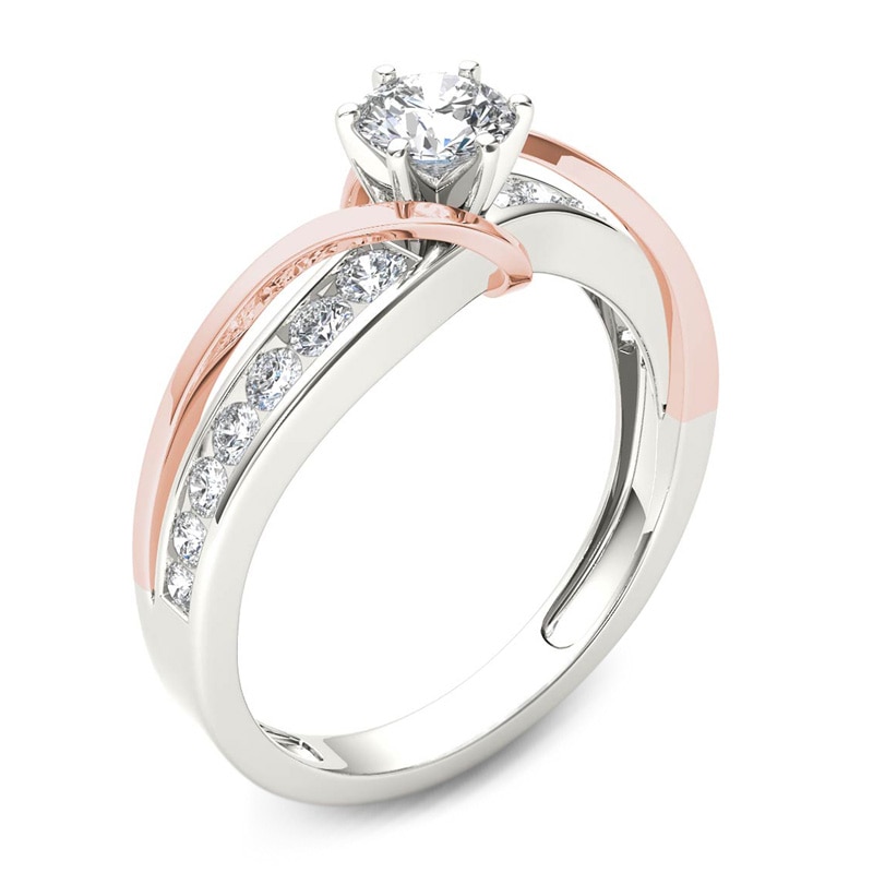 Main Image 2 of 3/4 CT. T.W. Diamond Crossover Engagement Ring in 14K Two-Tone Gold