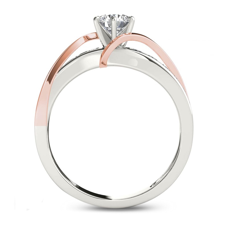 Main Image 3 of 3/4 CT. T.W. Diamond Crossover Engagement Ring in 14K Two-Tone Gold