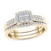 Thumbnail Image 0 of 3/4 CT. T.W. Quad Princess-Cut Diamond Frame Three Piece Bridal Set in 14K Gold