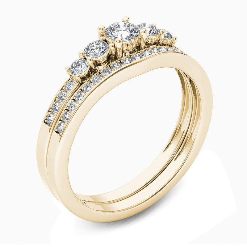 Main Image 2 of 1/2 CT. T.W. Diamond Five Stone Bridal Set in 14K Gold