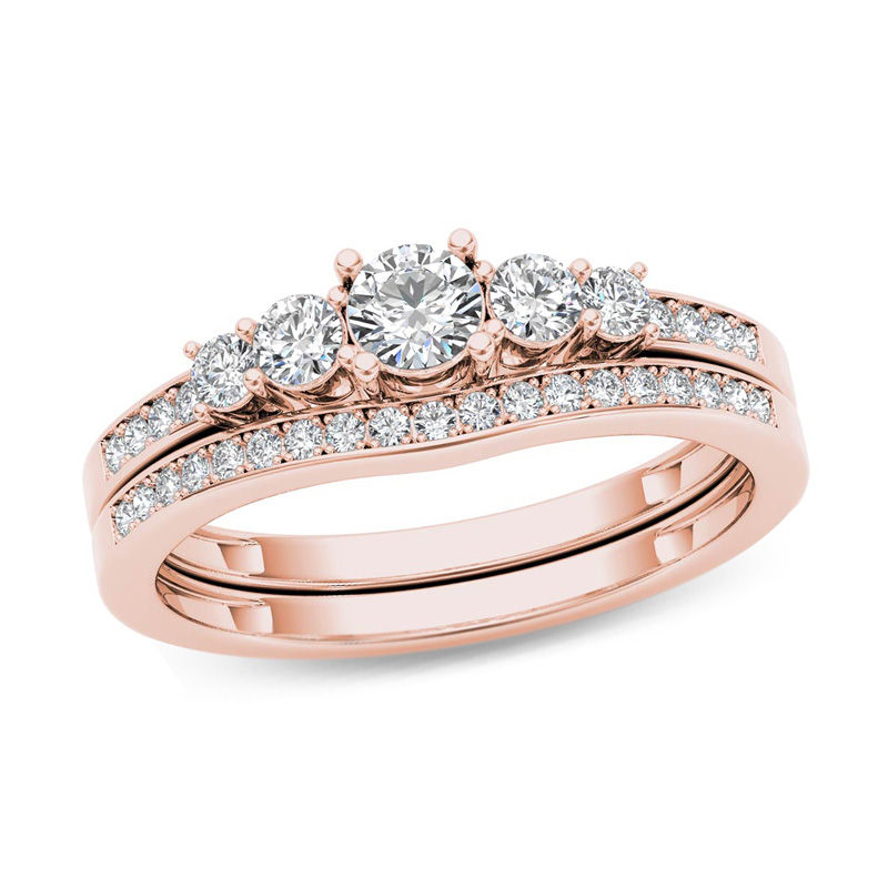 1/2 CT. T.W. Diamond Five Stone Bridal Set in 14K Rose Gold