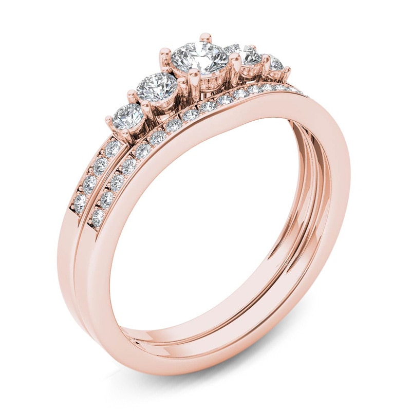 1/2 CT. T.W. Diamond Five Stone Bridal Set in 14K Rose Gold