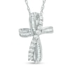 Thumbnail Image 1 of Baguette Lab-Created White Sapphire Infinity Cross Pendant in Sterling Silver